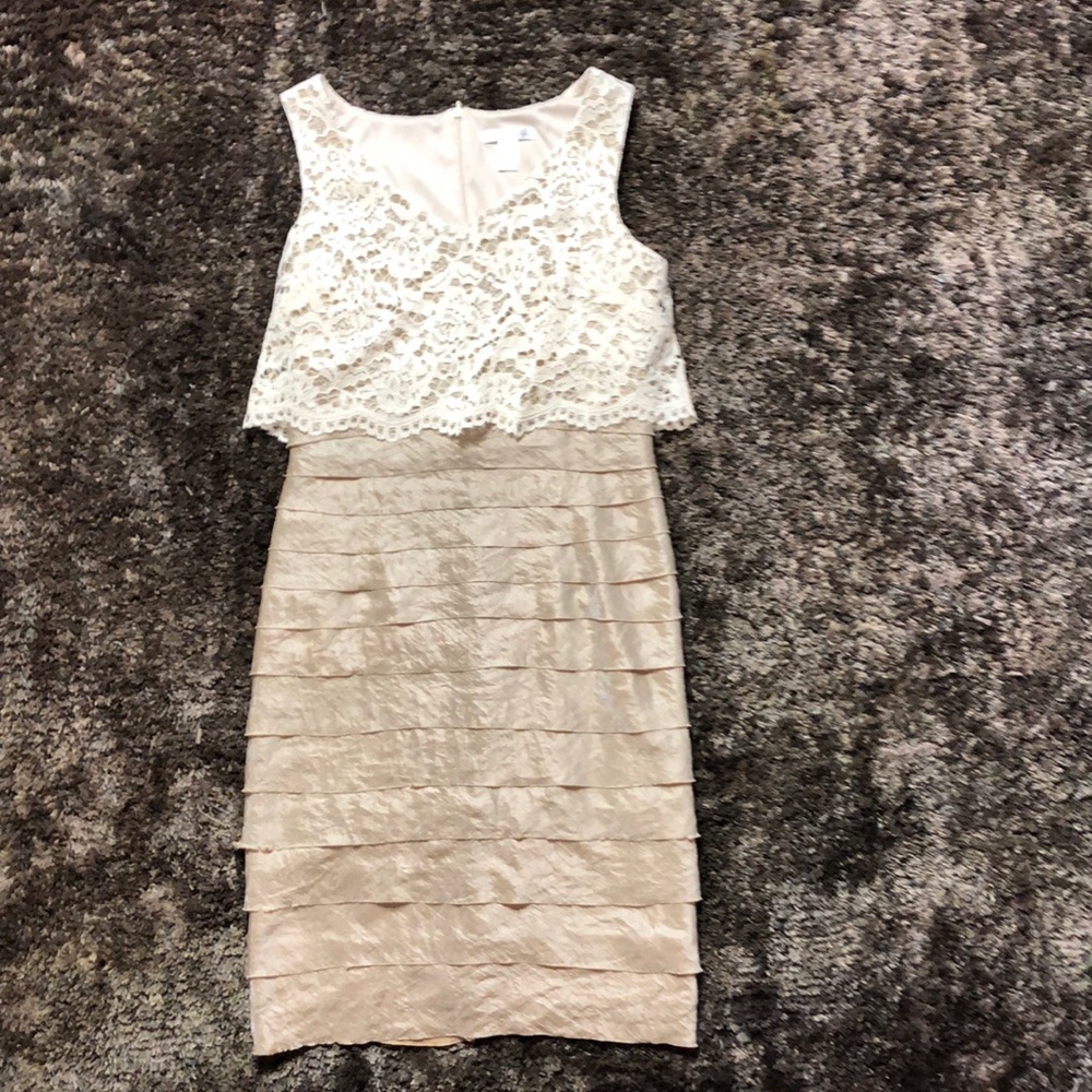 Beautiful Cream & Tan Dress with Lace Detail